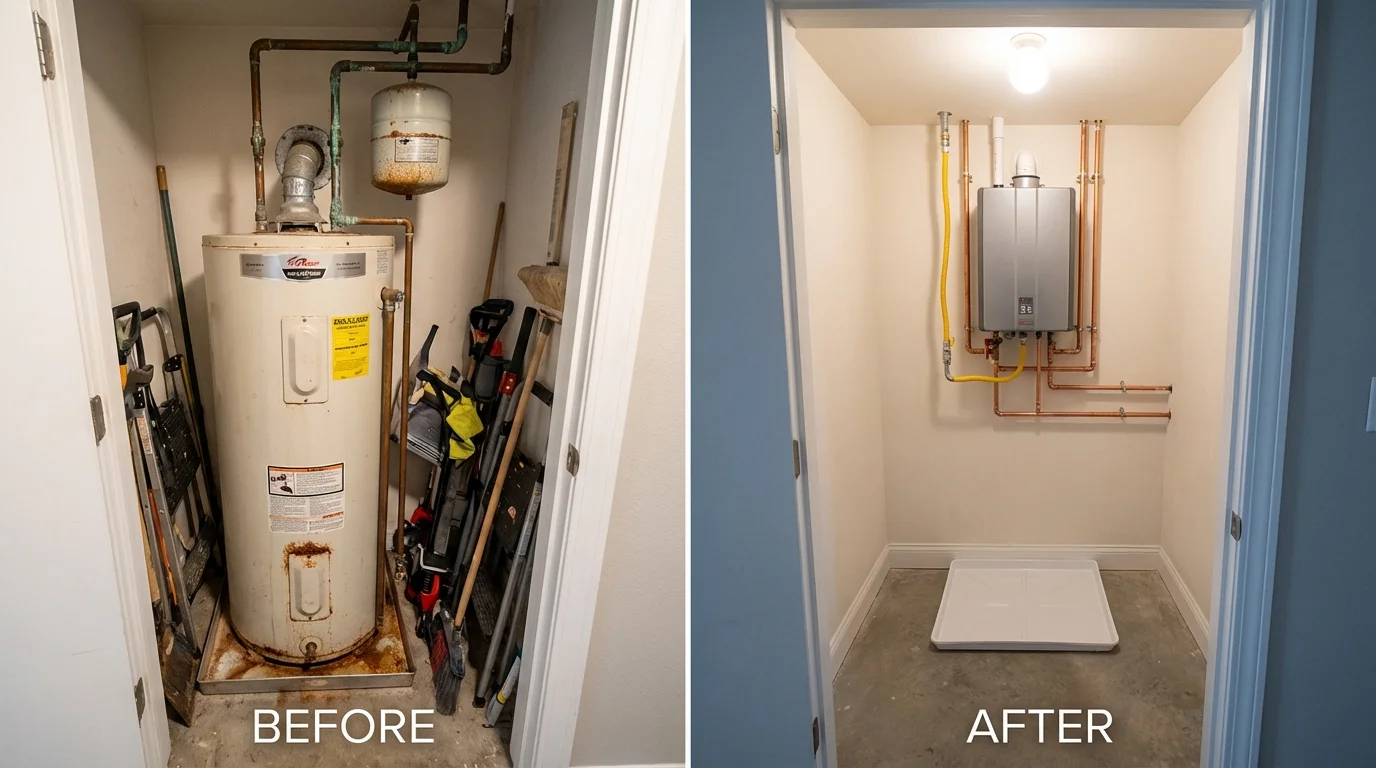 Tank water heater versus wall-mounted tankless unit comparison for Andrews, IN homeowners